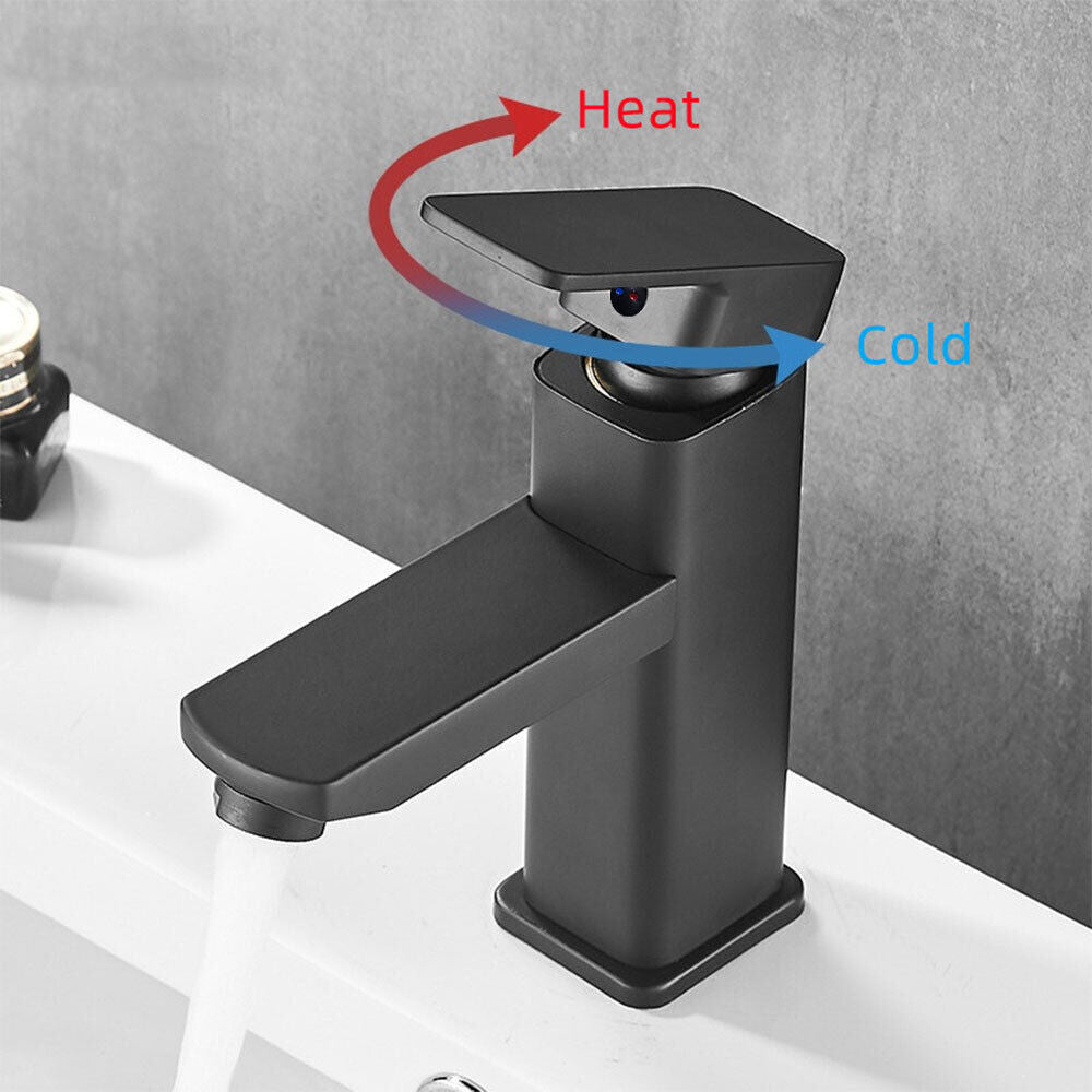 Matt Black Square Mono Basin Mixer Tap with Waste