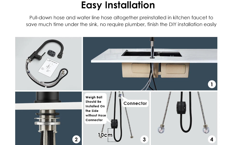 Matt Black Pull-Down Kitchen Mixer Tap with 3-Mode Spray