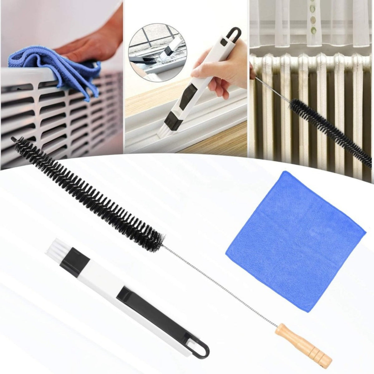 Radiator brush, detail brush and cloth