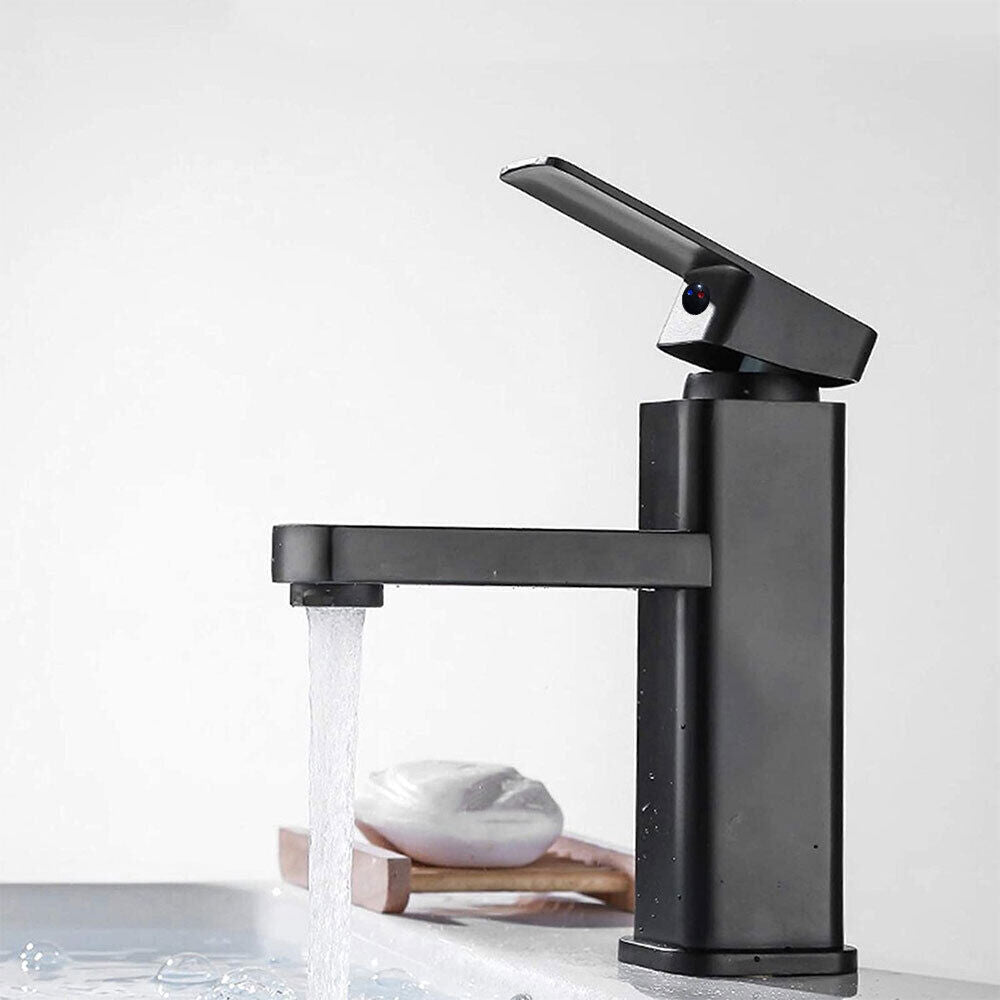 Matt Black Square Mono Basin Mixer Tap with Waste