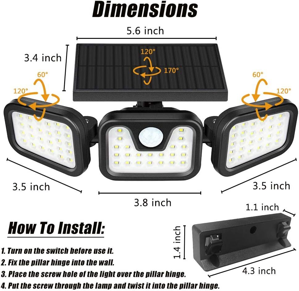 3-Head Solar Motion Security Light