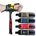 Magnetic wristband holding screws and a hammer