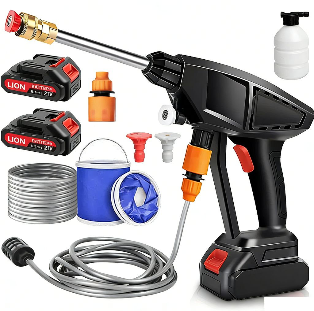 Cordless pressure washer kit with two batteries