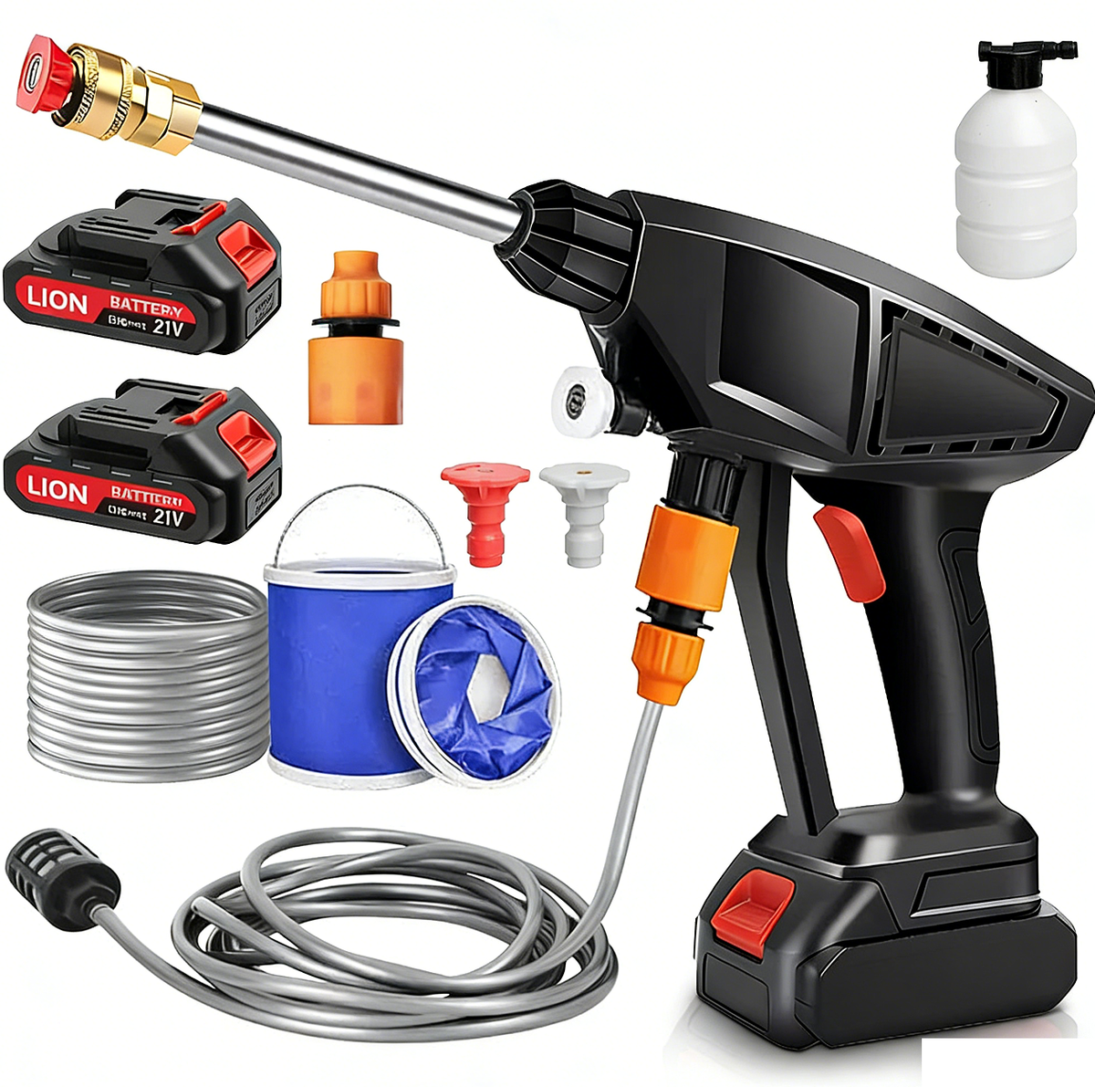 Cordless pressure washer kit with two batteries