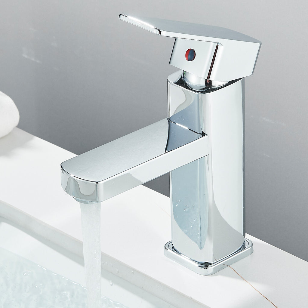 Square Mono Basin Mixer Tap with Click-Clack Waste (Chrome)