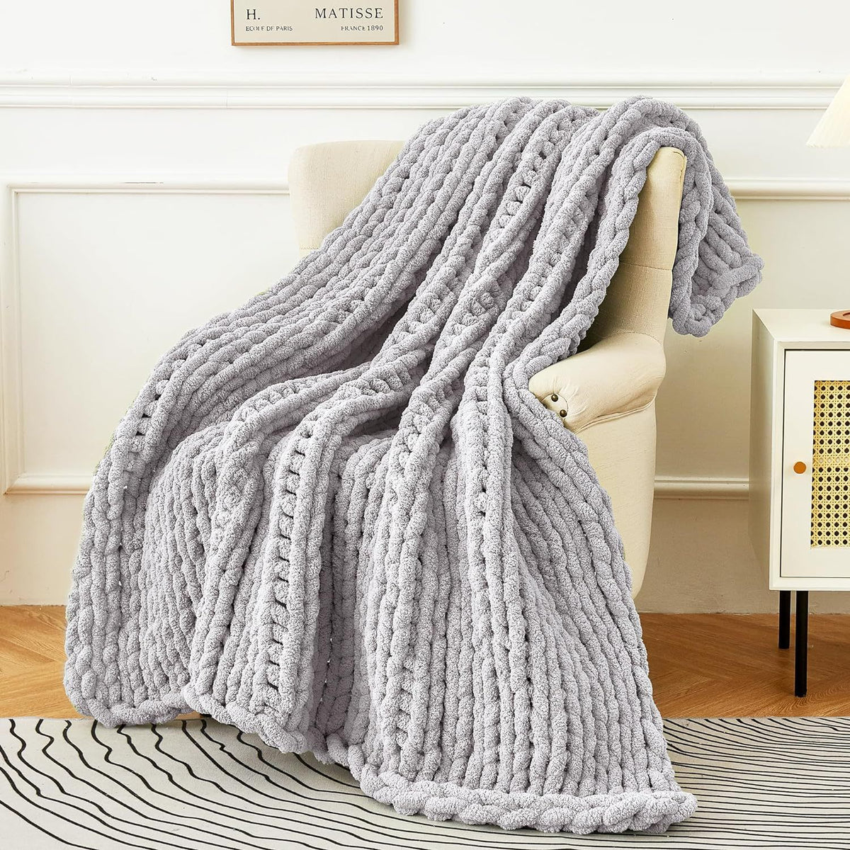Chunky knit chenille throw