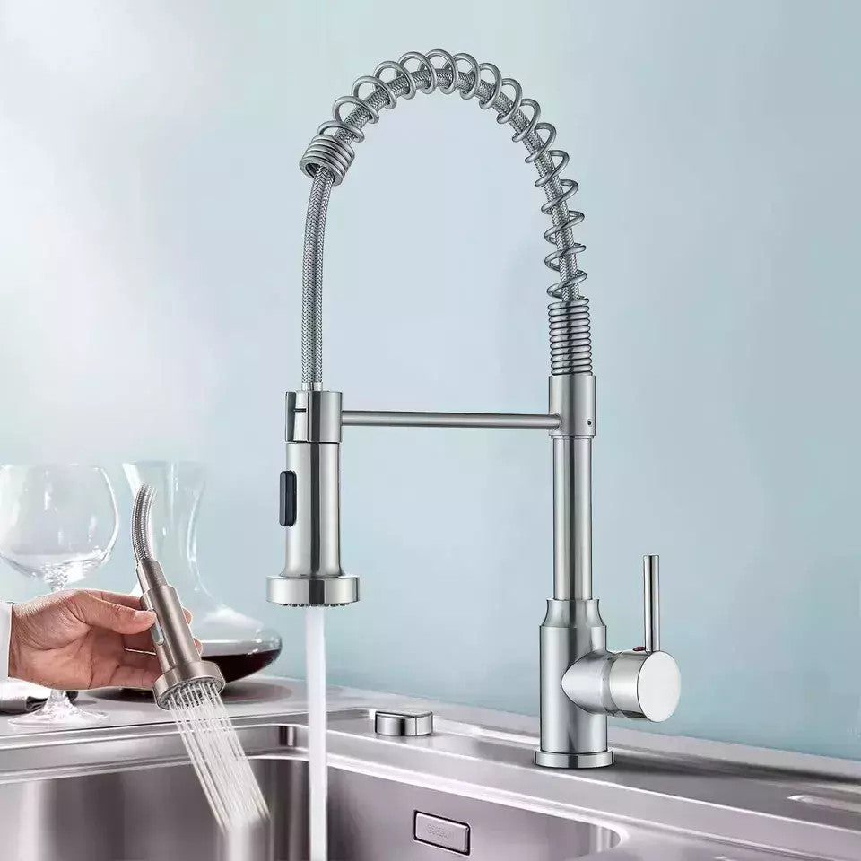 Spring Pull-Down Kitchen Mixer Tap – Brushed Stainless