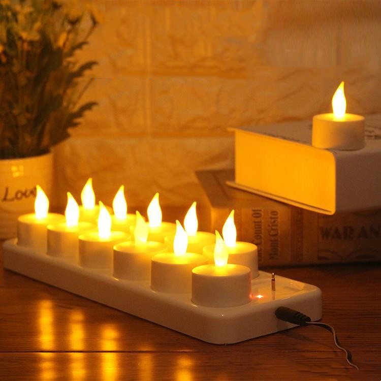 Rechargeable LED Tea Lights – 12-Pack with Charging Base