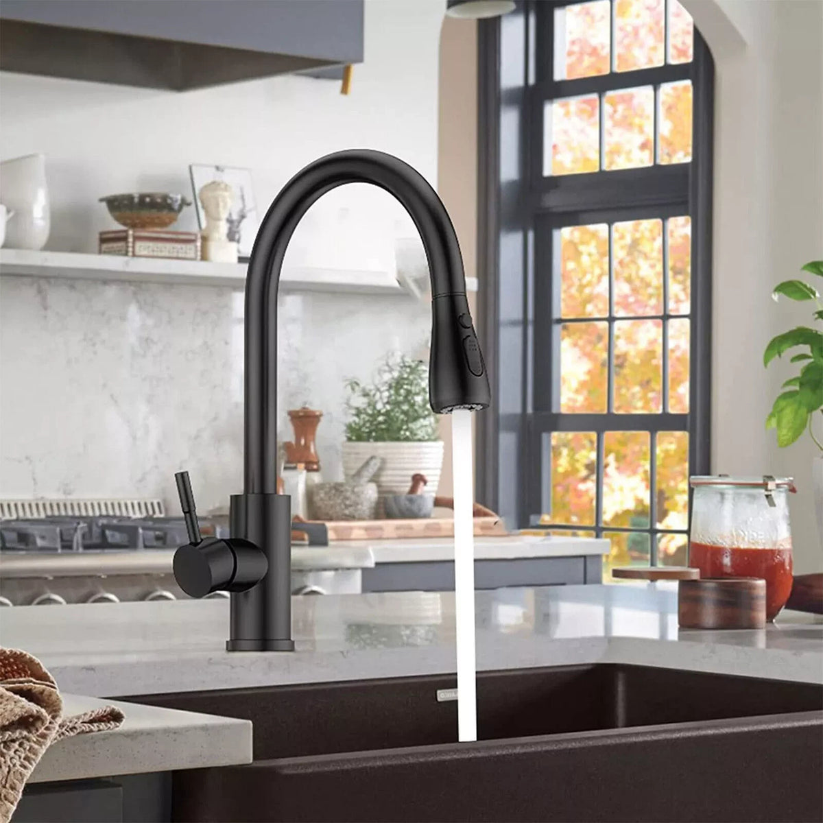Matt Black Pull-Down Kitchen Mixer Tap with 3-Mode Spray