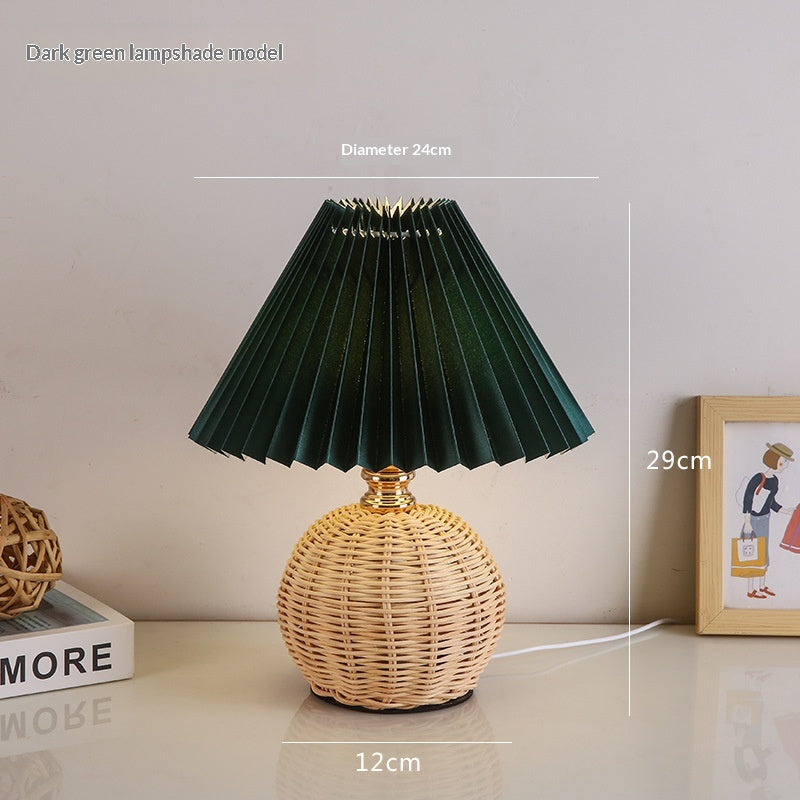 Pleated rattan table lamp