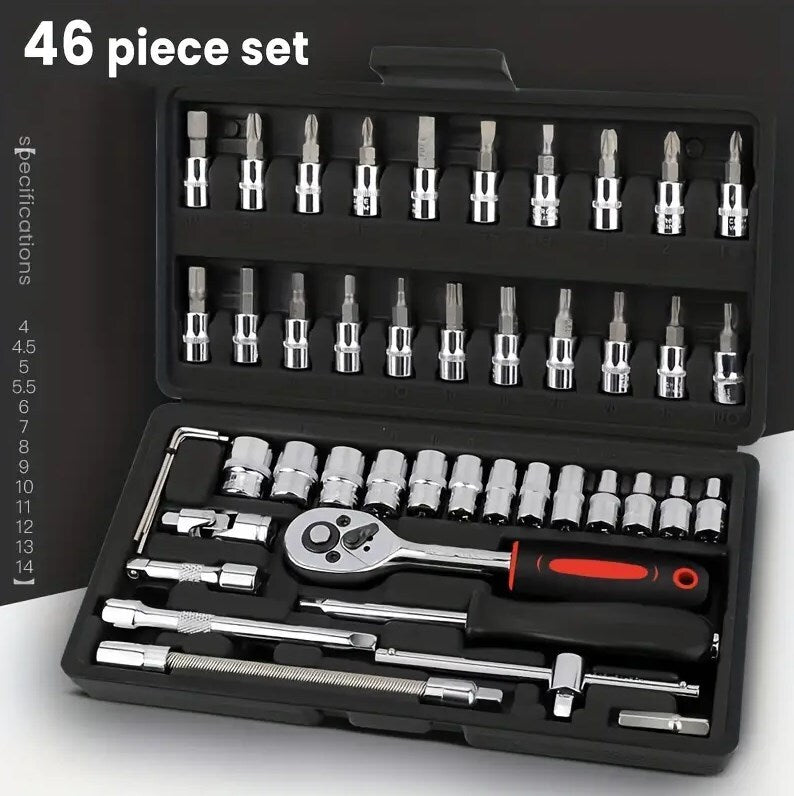 46-Piece ¼" Socket & Bit Set with Case