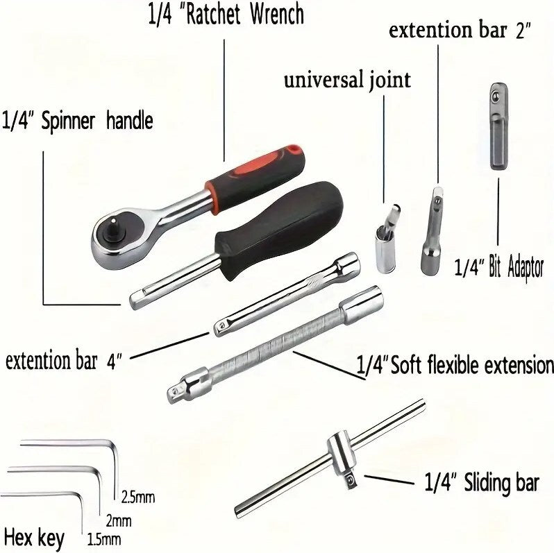 46-Piece ¼" Socket & Bit Set with Case