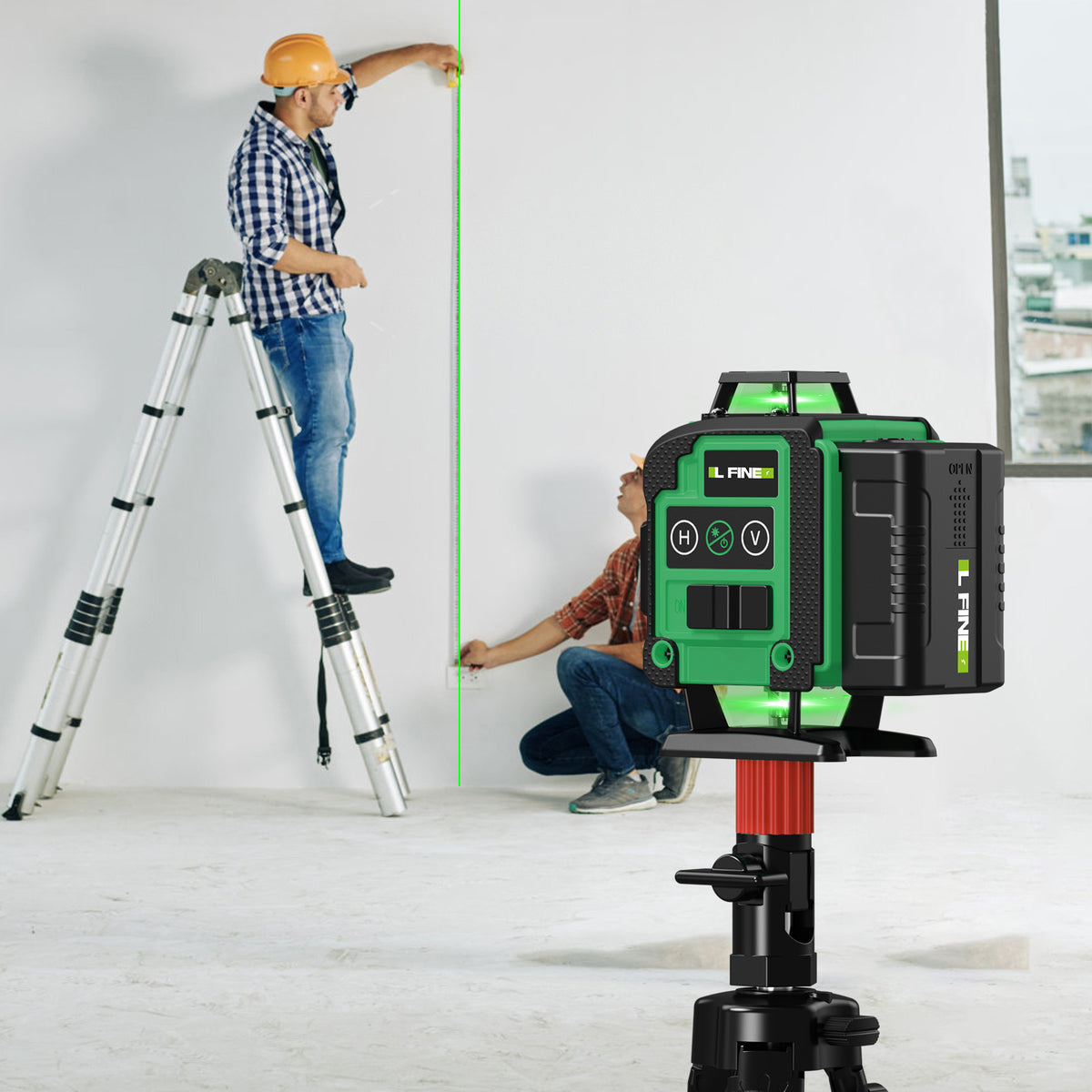 Laser level in use while decorating