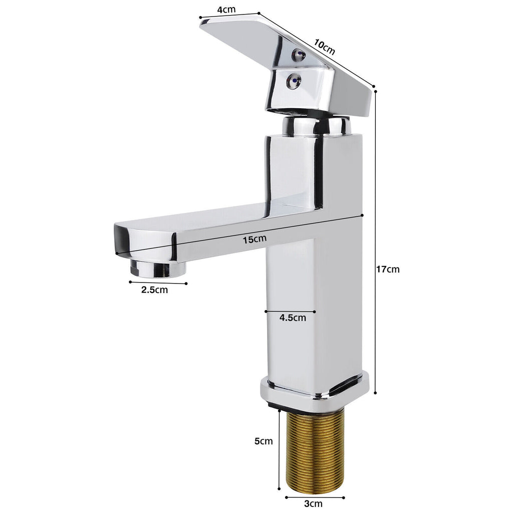Square Mono Basin Mixer Tap with Click-Clack Waste (Chrome)
