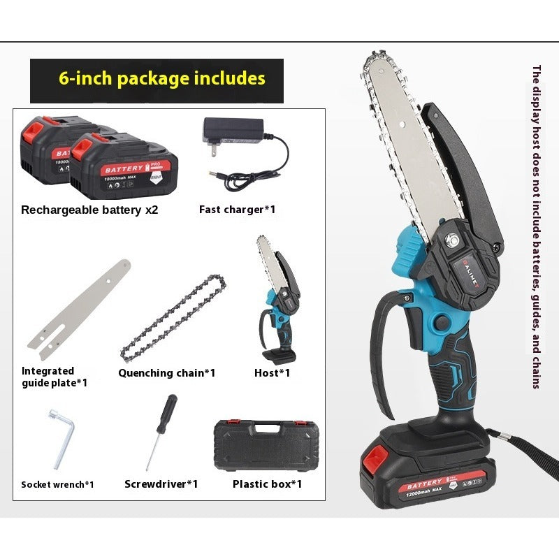 What's in the box: chainsaw, 2 batteries, charger, bar, chain, tools and case
