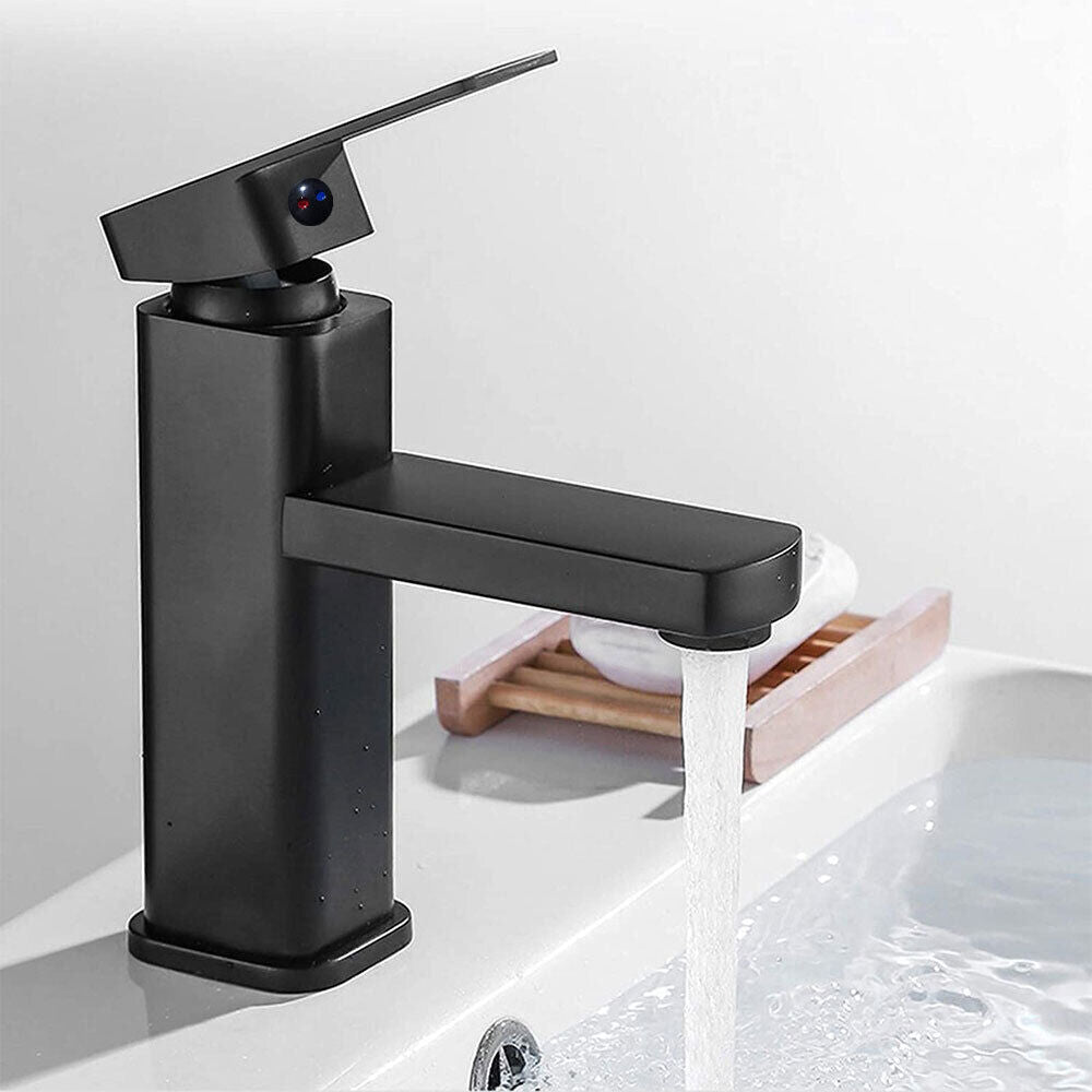 Matt Black Square Mono Basin Mixer Tap with Waste