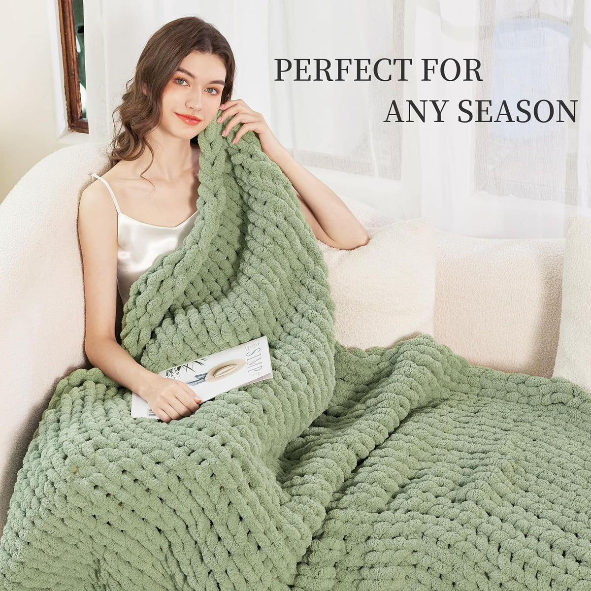 Chunky knit chenille throw