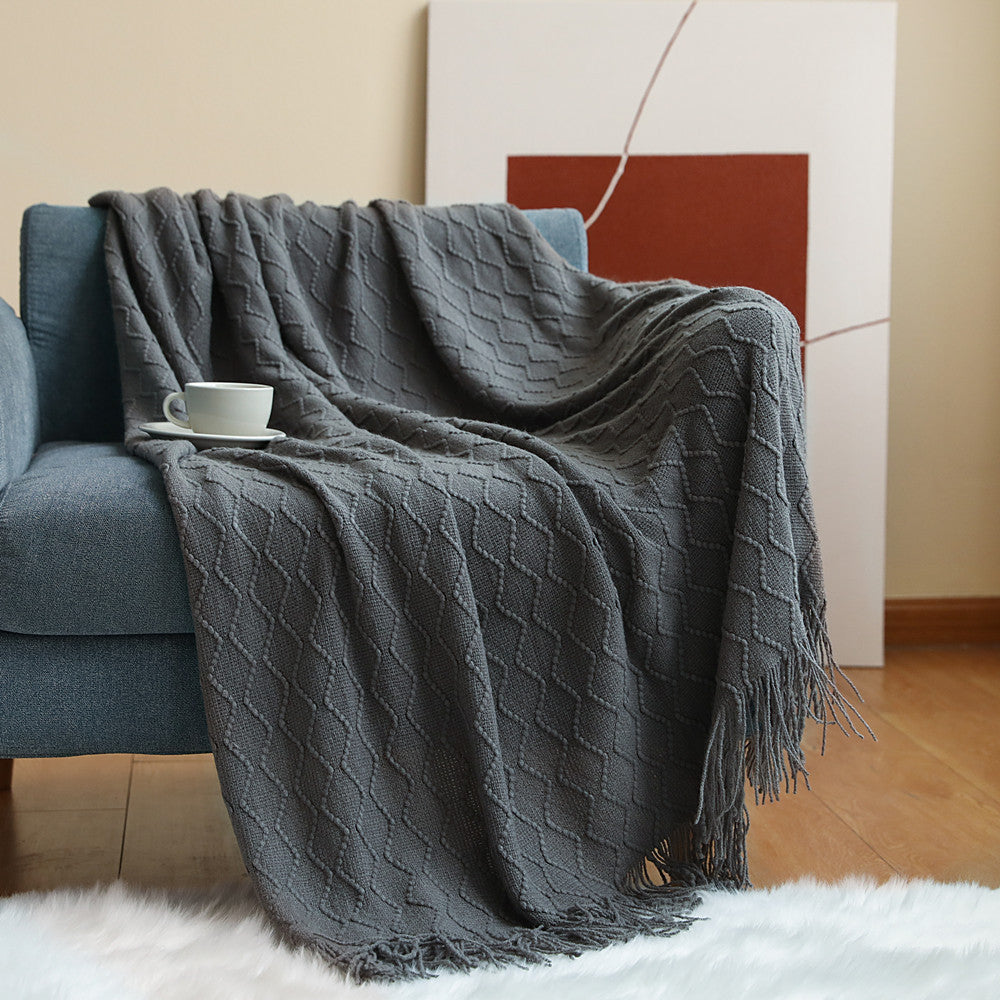 Tassel knitted throw blanket – Grey