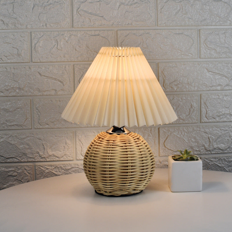 Pleated rattan table lamp