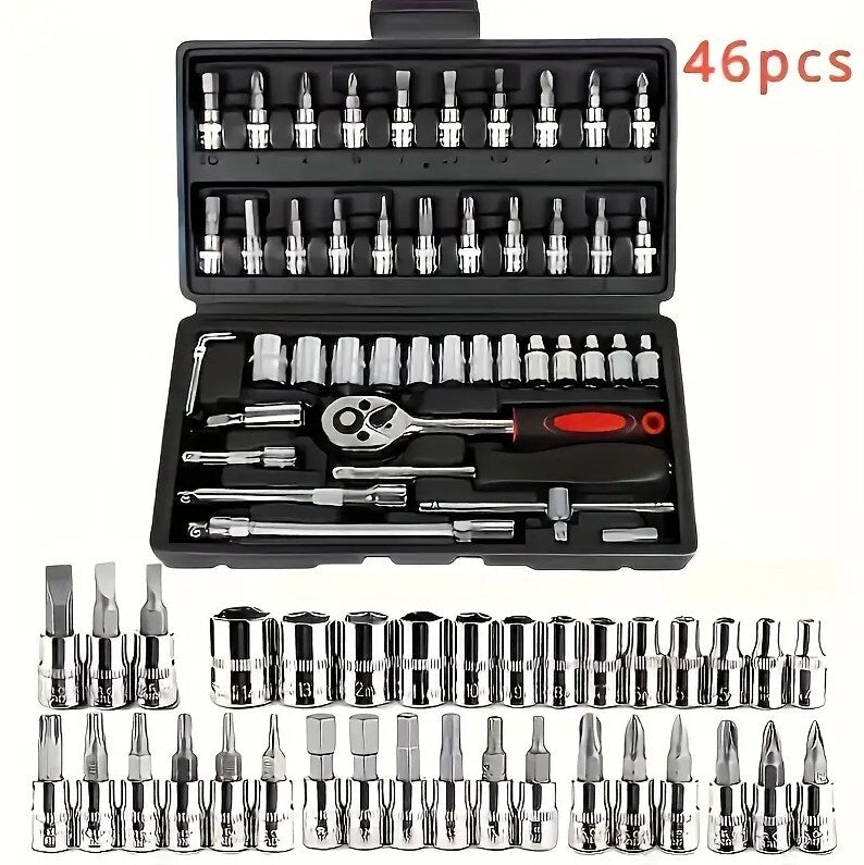 46-Piece ¼" Socket & Bit Set with Case