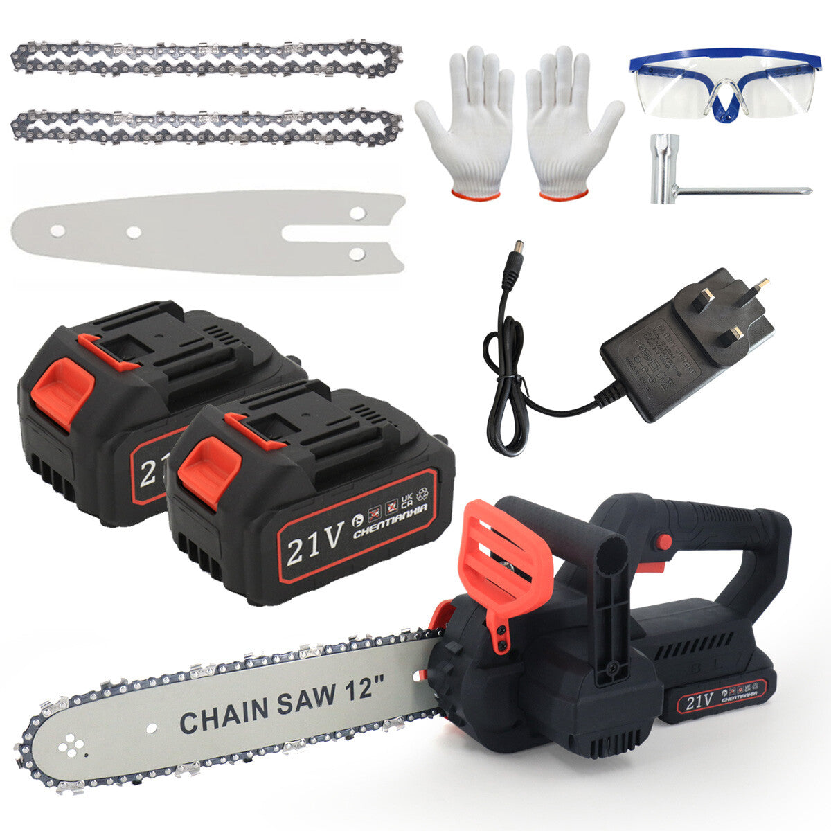 12" Cordless Brushless Chainsaw – 2 Batteries & Spare Chain