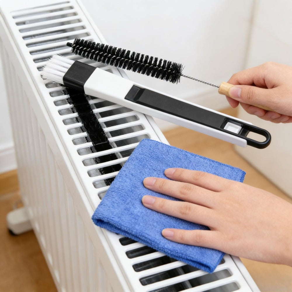 Cleaning a radiator with the brush set