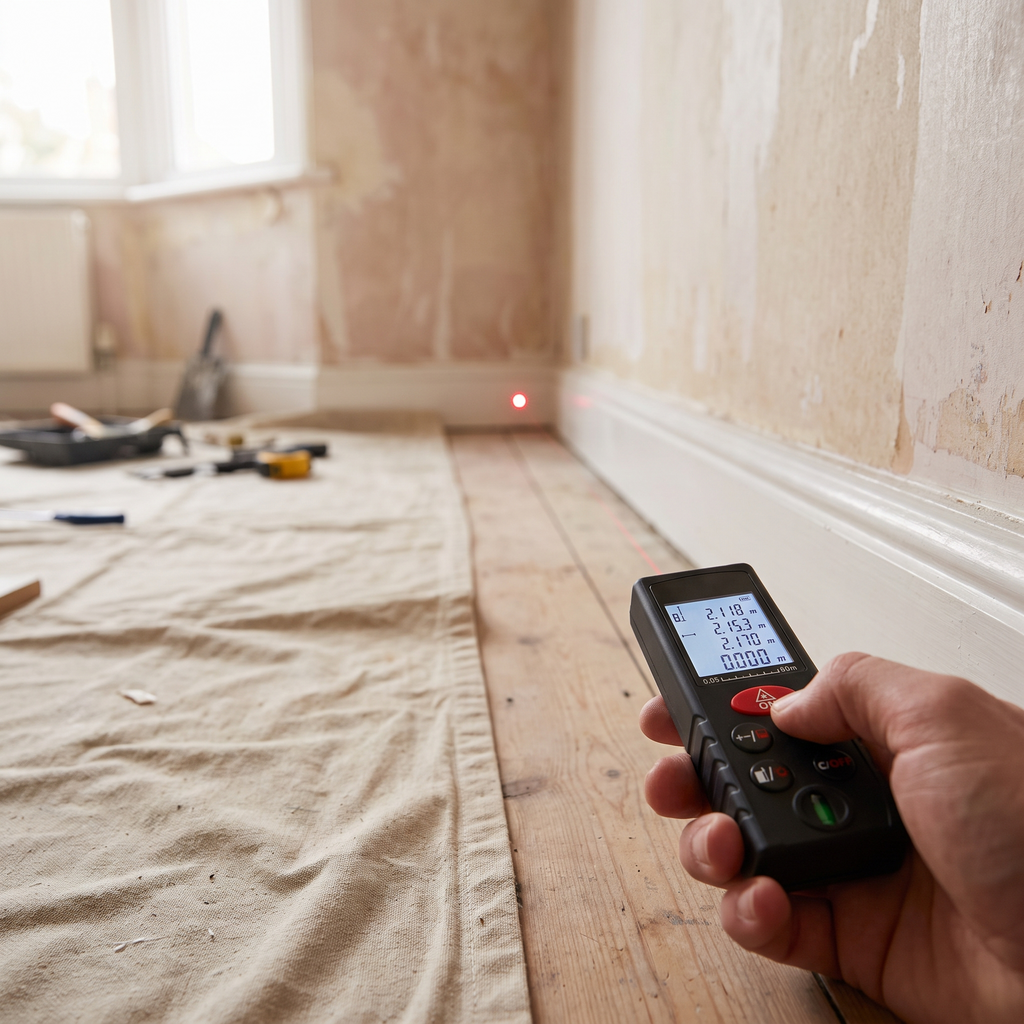 Laser distance measure measuring a room